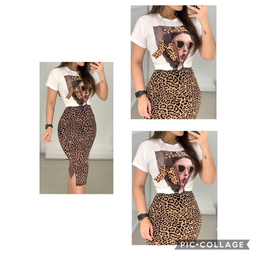 Leapord Print 2 piece pencil skirt set